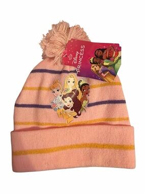 Disney Pink Pom Pom Princess Stripe Beanie